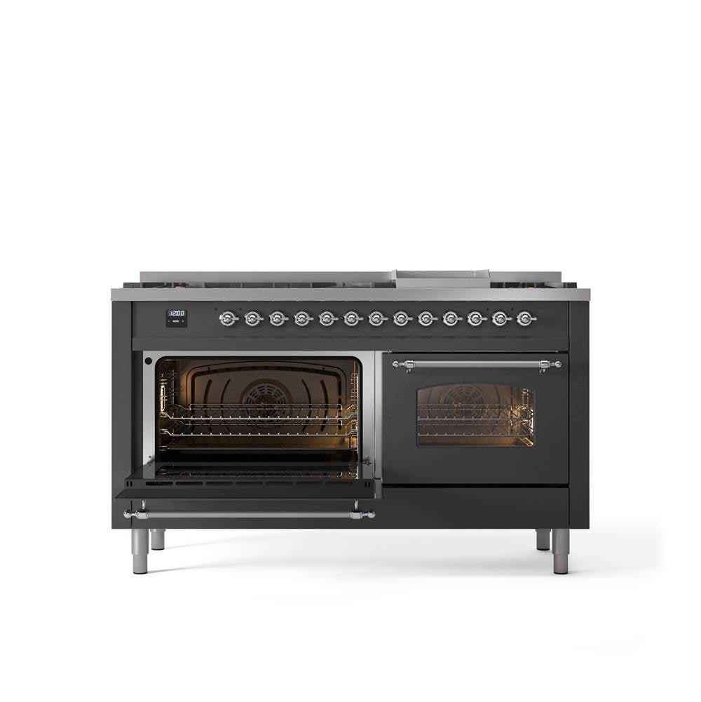 60'' Nostalgie II Series Freestanding Dual Fuel Range - Double Oven - Matte Graphite - Bronze trim - Griddle - Natural Gas