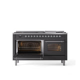 60'' Nostalgie II Series Freestanding Dual Fuel Range - Double Oven - Matte Graphite - Bronze trim - Griddle - Natural Gas