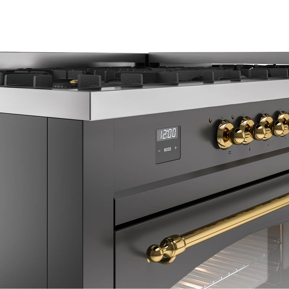 60'' Nostalgie II Series Freestanding Dual Fuel Range - Double Oven - Matte Graphite - Bronze trim - Griddle - Natural Gas