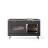 60'' Nostalgie II Series Freestanding Dual Fuel Range - Double Oven - Matte Graphite - Bronze trim - Griddle - Natural Gas