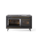 60'' Nostalgie II Series Freestanding Dual Fuel Range - Double Oven - Matte Graphite - Bronze trim - Griddle - Natural Gas