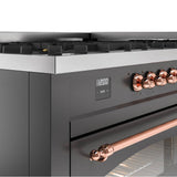 60'' Nostalgie II Series Freestanding Dual Fuel Range - Double Oven - Matte Graphite - Bronze trim - Griddle - Natural Gas