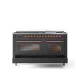 60'' Nostalgie II Series Freestanding Dual Fuel Range - Double Oven - Matte Graphite - Bronze trim - Griddle - Natural Gas