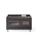 60'' Nostalgie II Series Freestanding Dual Fuel Range - Double Oven - Matte Graphite - Bronze trim - Griddle - Natural Gas