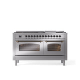 ILVE - 60'' Nostalgie II Series Freestanding Dual Fuel Range - Double Oven - Stainless Steel - Bronze trim - Griddle - Natural Gas - Bronze