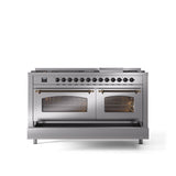 60'' Nostalgie II Series Freestanding Dual Fuel Range - Double Oven - Stainless Steel - Bronze trim - Griddle - Natural Gas