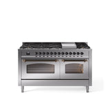 60'' Nostalgie II Series Freestanding Dual Fuel Range - Double Oven - Stainless Steel - Bronze trim - Griddle - Natural Gas