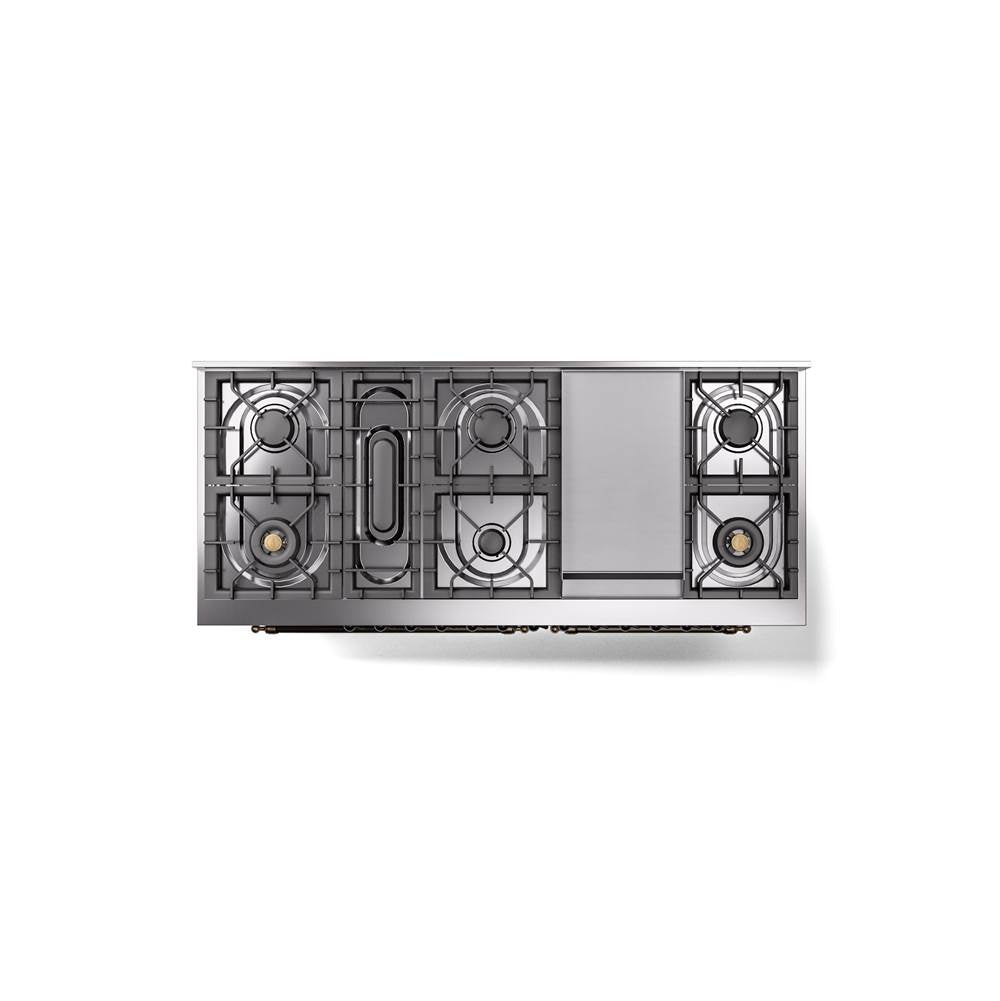 60'' Nostalgie II Series Freestanding Dual Fuel Range - Double Oven - Stainless Steel - Bronze trim - Griddle - Natural Gas
