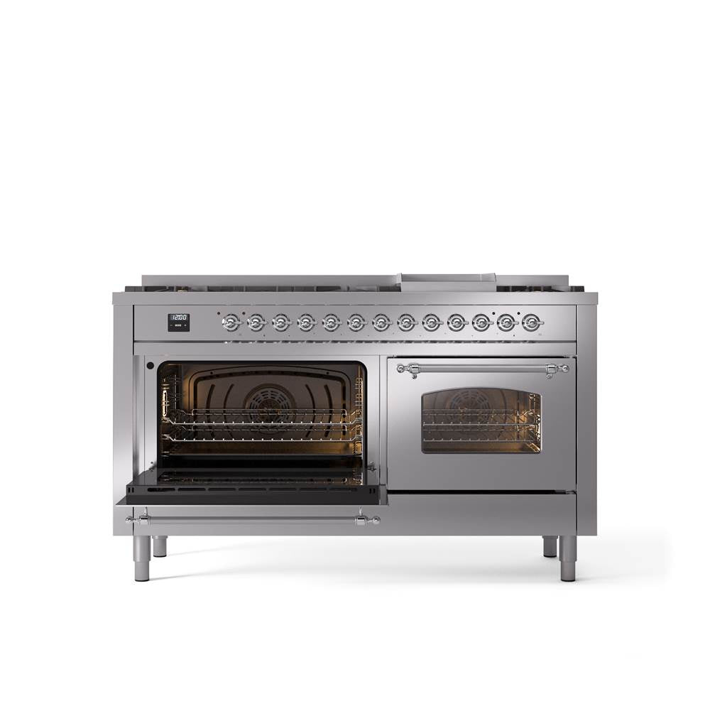 60'' Nostalgie II Series Freestanding Dual Fuel Range - Double Oven - Stainless Steel - Bronze trim - Griddle - Natural Gas