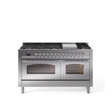 60'' Nostalgie II Series Freestanding Dual Fuel Range - Double Oven - Stainless Steel - Bronze trim - Griddle - Natural Gas