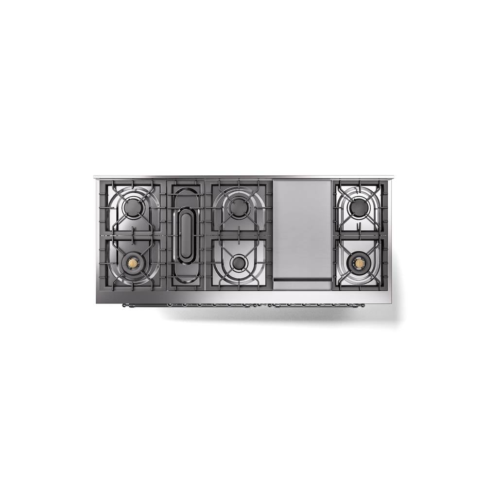 60'' Nostalgie II Series Freestanding Dual Fuel Range - Double Oven - Stainless Steel - Bronze trim - Griddle - Natural Gas