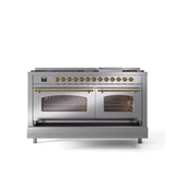 60'' Nostalgie II Series Freestanding Dual Fuel Range - Double Oven - Stainless Steel - Bronze trim - Griddle - Natural Gas