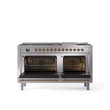 60'' Nostalgie II Series Freestanding Dual Fuel Range - Double Oven - Stainless Steel - Bronze trim - Griddle - Natural Gas