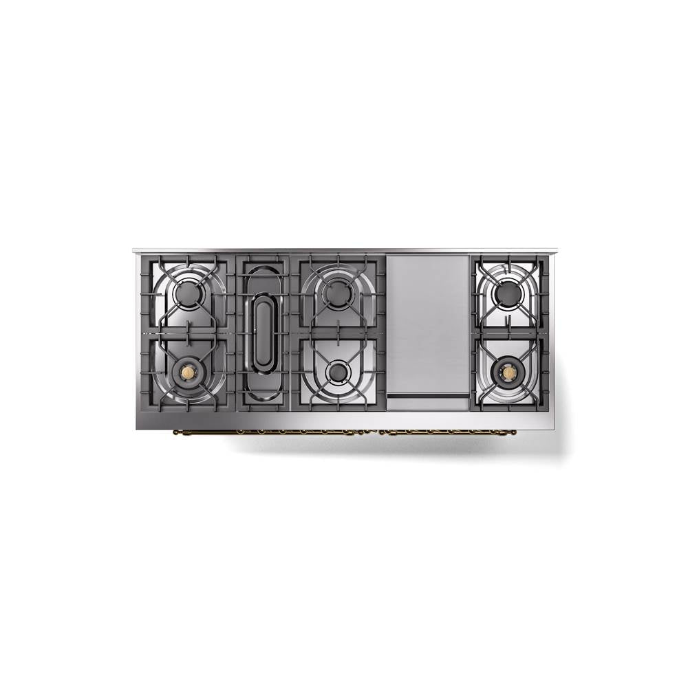 60'' Nostalgie II Series Freestanding Dual Fuel Range - Double Oven - Stainless Steel - Bronze trim - Griddle - Natural Gas