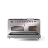 60'' Nostalgie II Series Freestanding Dual Fuel Range - Double Oven - Stainless Steel - Bronze trim - Griddle - Natural Gas