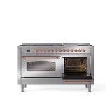 60'' Nostalgie II Series Freestanding Dual Fuel Range - Double Oven - Stainless Steel - Bronze trim - Griddle - Natural Gas