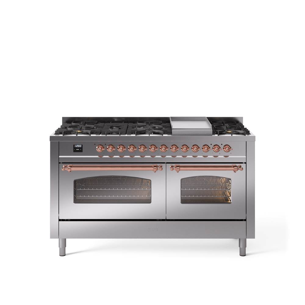 60'' Nostalgie II Series Freestanding Dual Fuel Range - Double Oven - Stainless Steel - Bronze trim - Griddle - Natural Gas