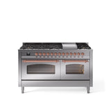 60'' Nostalgie II Series Freestanding Dual Fuel Range - Double Oven - Stainless Steel - Bronze trim - Griddle - Natural Gas