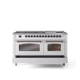 60'' Nostalgie II Series Freestanding Dual Fuel Range - Double Oven - White - Bronze trim - Griddle - Natural Gas