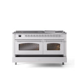 60'' Nostalgie II Series Freestanding Dual Fuel Range - Double Oven - White - Bronze trim - Griddle - Natural Gas