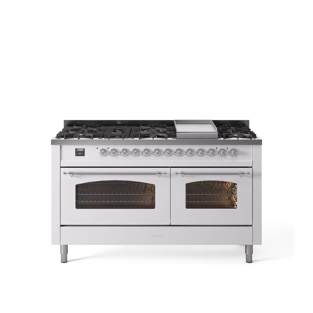 60'' Nostalgie II Series Freestanding Dual Fuel Range - Double Oven - White - Bronze trim - Griddle - Natural Gas