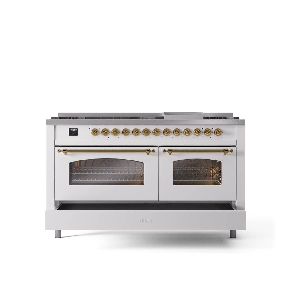 60'' Nostalgie II Series Freestanding Dual Fuel Range - Double Oven - White - Bronze trim - Griddle - Natural Gas