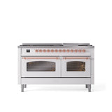ILVE - 60'' Nostalgie II Series Freestanding Dual Fuel Range - Double Oven - White - Copper trim - Griddle - Natural Gas - Copper
