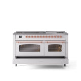60'' Nostalgie II Series Freestanding Dual Fuel Range - Double Oven - White - Bronze trim - Griddle - Natural Gas