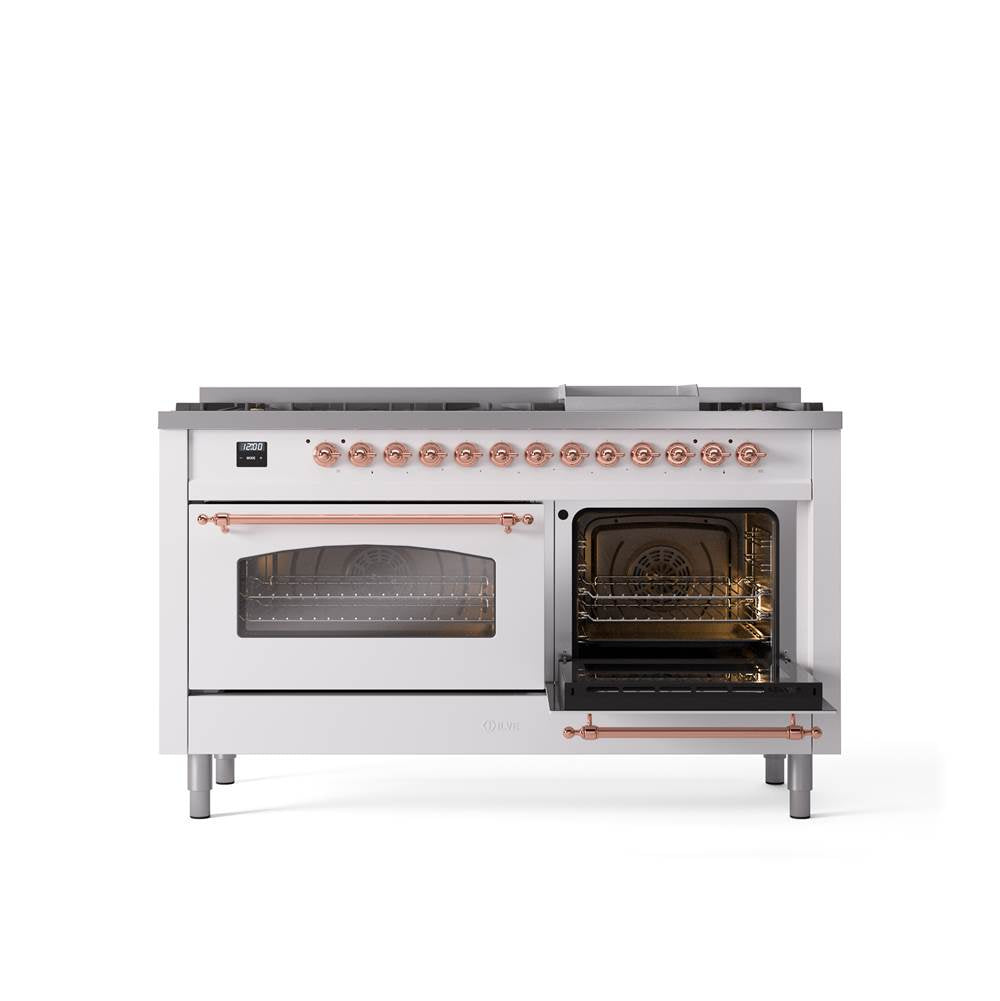 60'' Nostalgie II Series Freestanding Dual Fuel Range - Double Oven - White - Bronze trim - Griddle - Natural Gas