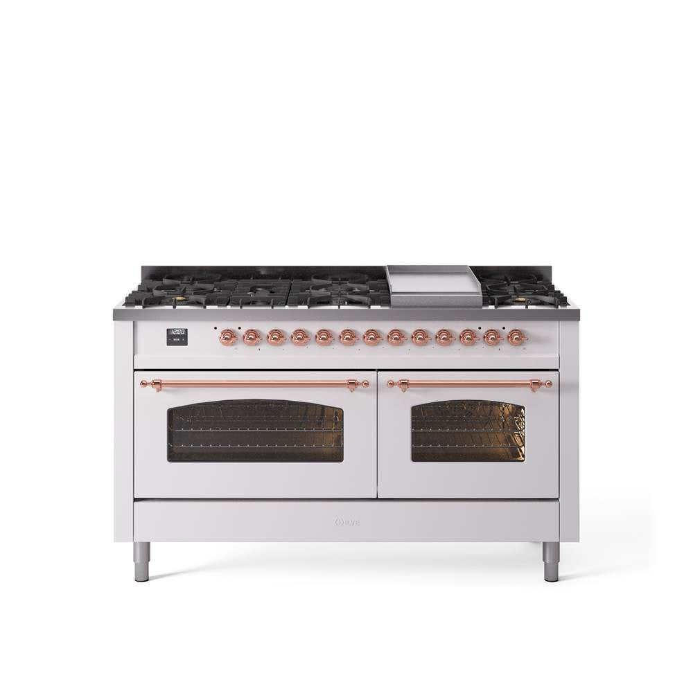 60'' Nostalgie II Series Freestanding Dual Fuel Range - Double Oven - White - Bronze trim - Griddle - Natural Gas