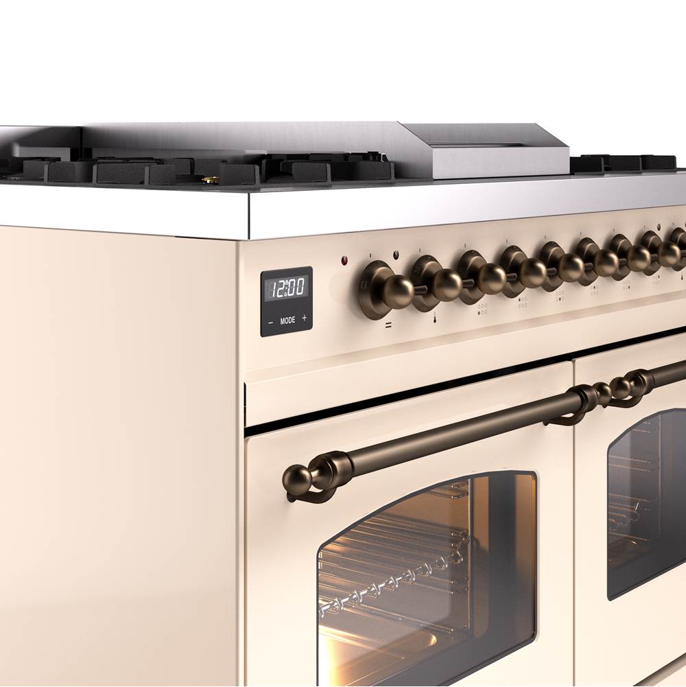 40'' Nostalgie II Series Freestanding Dual Fuel Range - Double Oven - Antique White - Bronze trim - Griddle - Natural Gas