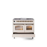 40'' Nostalgie II Series Freestanding Dual Fuel Range - Double Oven - Antique White - Bronze trim - Griddle - Natural Gas