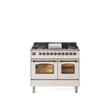 40'' Nostalgie II Series Freestanding Dual Fuel Range - Double Oven - Antique White - Bronze trim - Griddle - Natural Gas