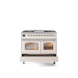 40'' Nostalgie II Series Freestanding Dual Fuel Range - Double Oven - Antique White - Bronze trim - Griddle - Natural Gas