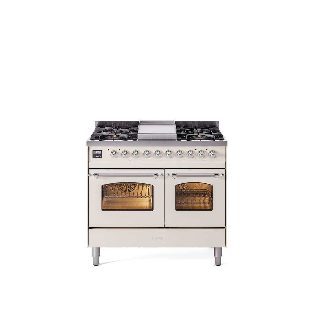 40'' Nostalgie II Series Freestanding Dual Fuel Range - Double Oven - Antique White - Bronze trim - Griddle - Natural Gas