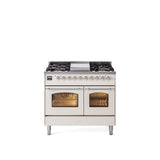 40'' Nostalgie II Series Freestanding Dual Fuel Range - Double Oven - Antique White - Bronze trim - Griddle - Natural Gas