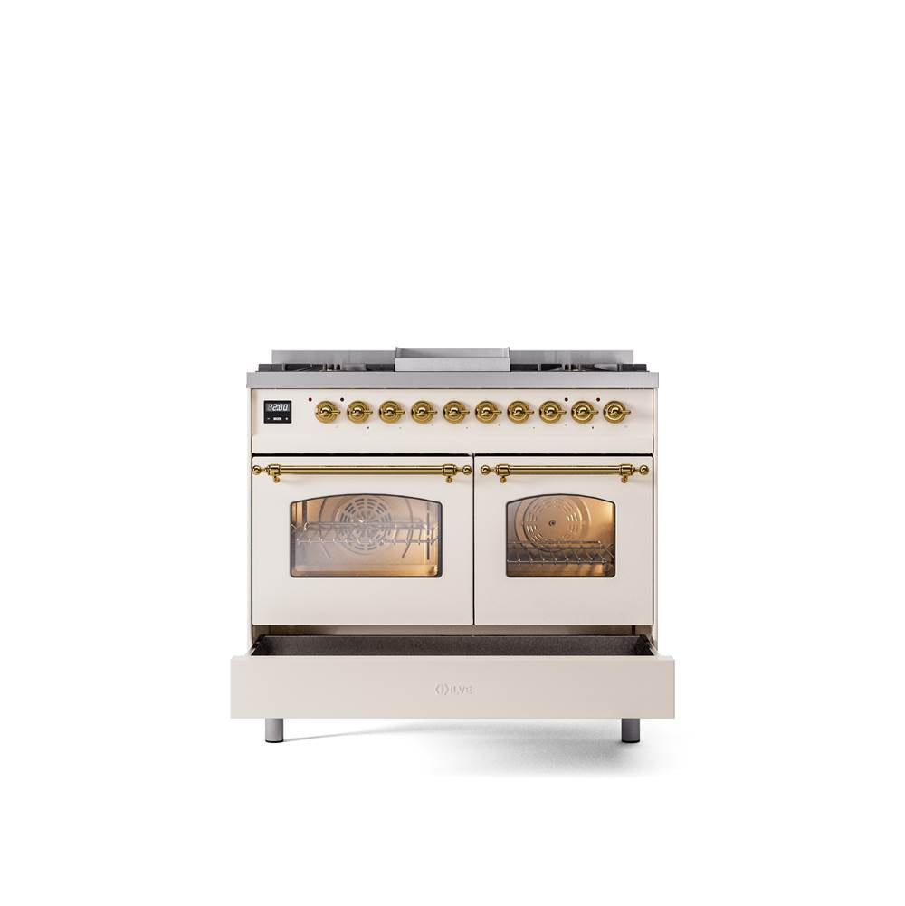 40'' Nostalgie II Series Freestanding Dual Fuel Range - Double Oven - Antique White - Bronze trim - Griddle - Natural Gas