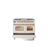 40'' Nostalgie II Series Freestanding Dual Fuel Range - Double Oven - Antique White - Bronze trim - Griddle - Natural Gas