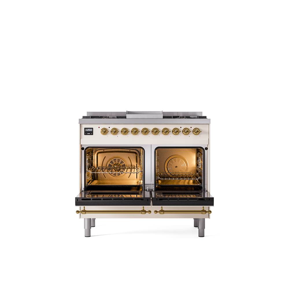 40'' Nostalgie II Series Freestanding Dual Fuel Range - Double Oven - Antique White - Bronze trim - Griddle - Natural Gas
