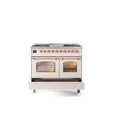 40'' Nostalgie II Series Freestanding Dual Fuel Range - Double Oven - Antique White - Bronze trim - Griddle - Natural Gas