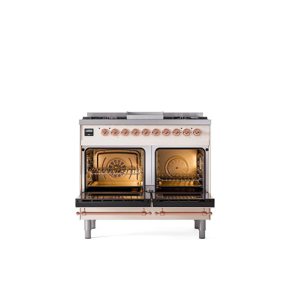 40'' Nostalgie II Series Freestanding Dual Fuel Range - Double Oven - Antique White - Bronze trim - Griddle - Natural Gas