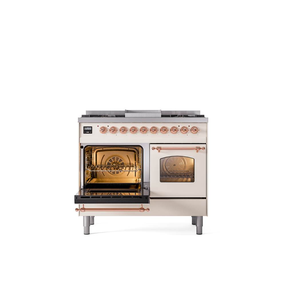40'' Nostalgie II Series Freestanding Dual Fuel Range - Double Oven - Antique White - Bronze trim - Griddle - Natural Gas