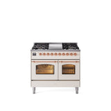 40'' Nostalgie II Series Freestanding Dual Fuel Range - Double Oven - Antique White - Bronze trim - Griddle - Natural Gas