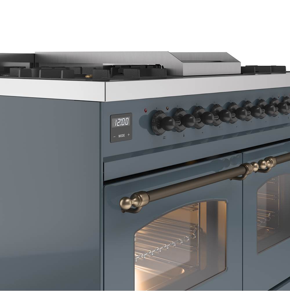 40'' Nostalgie II Series Freestanding Dual Fuel Range - Double Oven - Blue Grey - Bronze trim - Griddle - Natural Gas