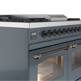 40'' Nostalgie II Series Freestanding Dual Fuel Range - Double Oven - Blue Grey - Bronze trim - Griddle - Natural Gas
