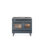 ILVE - 40'' Nostalgie II Series Freestanding Dual Fuel Range - Double Oven - Blue Grey - Bronze trim - Griddle - Natural Gas - Bronze