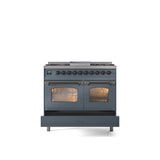 40'' Nostalgie II Series Freestanding Dual Fuel Range - Double Oven - Blue Grey - Bronze trim - Griddle - Natural Gas