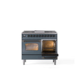 40'' Nostalgie II Series Freestanding Dual Fuel Range - Double Oven - Blue Grey - Bronze trim - Griddle - Natural Gas