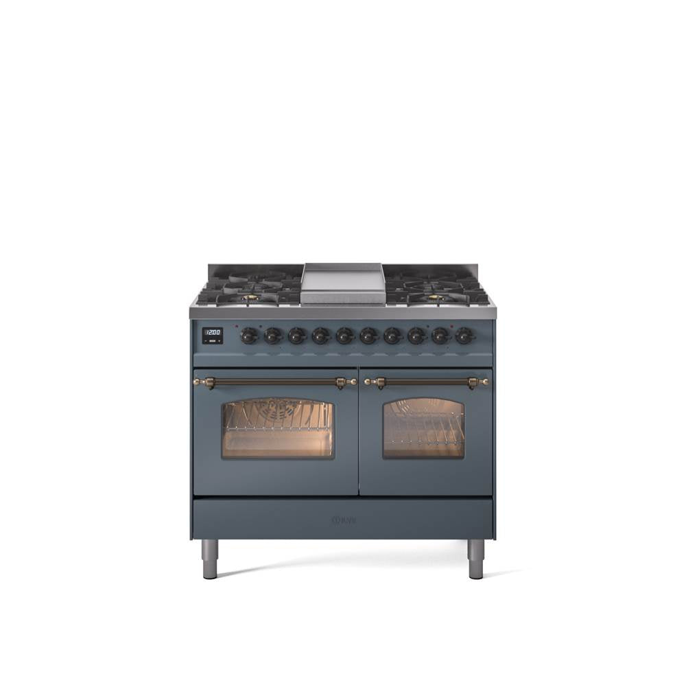 40'' Nostalgie II Series Freestanding Dual Fuel Range - Double Oven - Blue Grey - Bronze trim - Griddle - Natural Gas