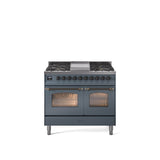 40'' Nostalgie II Series Freestanding Dual Fuel Range - Double Oven - Blue Grey - Bronze trim - Griddle - Natural Gas